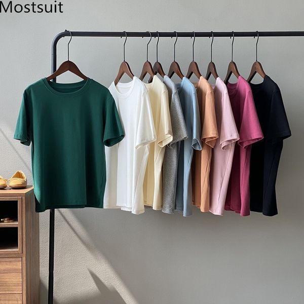 

basic solid summer t shirt women short sleeve o-neck casual fashion loose tees t-shirts femme 210514, White
