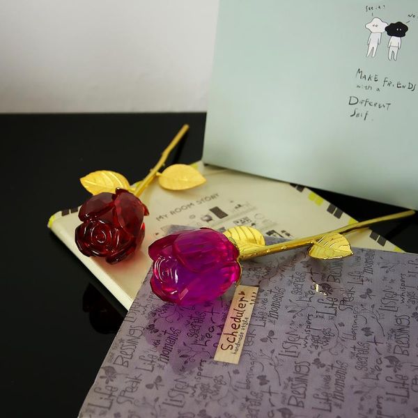 

decorative objects & figurines red/ fuchsia color crystal glass rose flower craft for wedding valentine's day favors and gifts souvenir