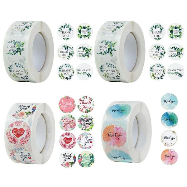 

500pcs thank you round paper self-adhesive label sticker wedding birthday party gift package sealing handmade staionery stickers wrap
