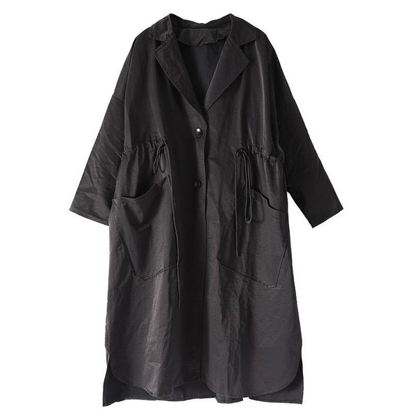 

women's jackets 2021 women spring fashion long casual coat cardigan button drawstring loose all-match, Black;brown