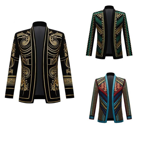 

men's suits & blazers year party christamas male suit slim fit men luxury jacket wedding vintage gold embroidery coat, White;black