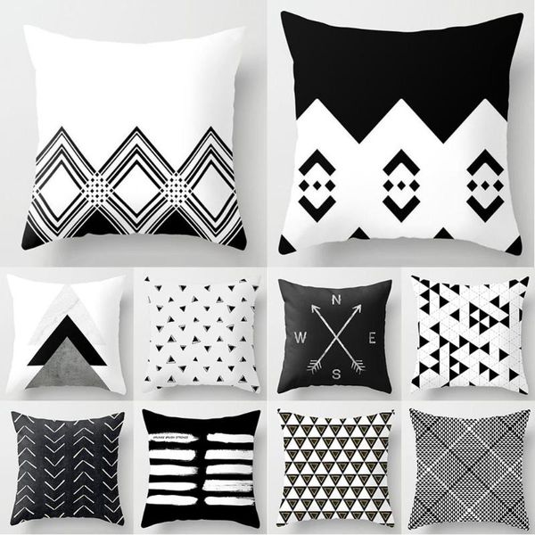 

cushion/decorative pillow black white geometry stripe plush square living room decorative sofa cushion cover throw hug case 45x45 cm