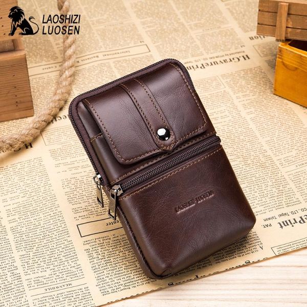 

waist bags laoshizi luosen genuine leather men waist-bag mobile phone hip bag coin purse pocket belt bum 91114