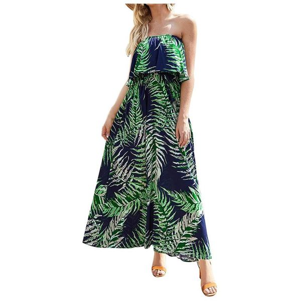 

casual dresses 2021 fashion style long dress women's floral print ruffle tube bohemian beach skirt, Black;gray