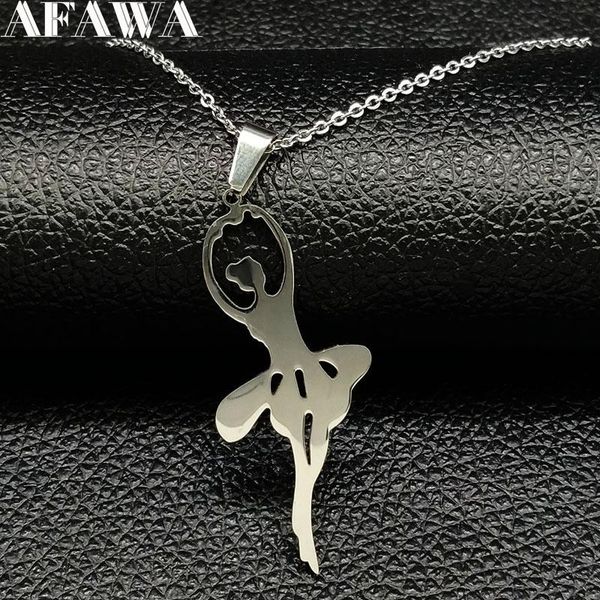 

fashion ballet dancer stainless steel necklaces women silver color chain necklace jewellery cadenas hombre n18180s05 pendant