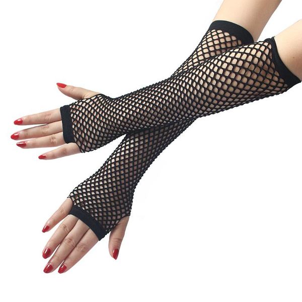 

five fingers gloves long mesh womens fingerless girls dance costume gothic punk rock fancy fashion lady accessories, Blue;gray