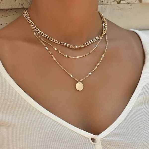 

chokers dainty women three-way tie gold necklace set, Golden;silver
