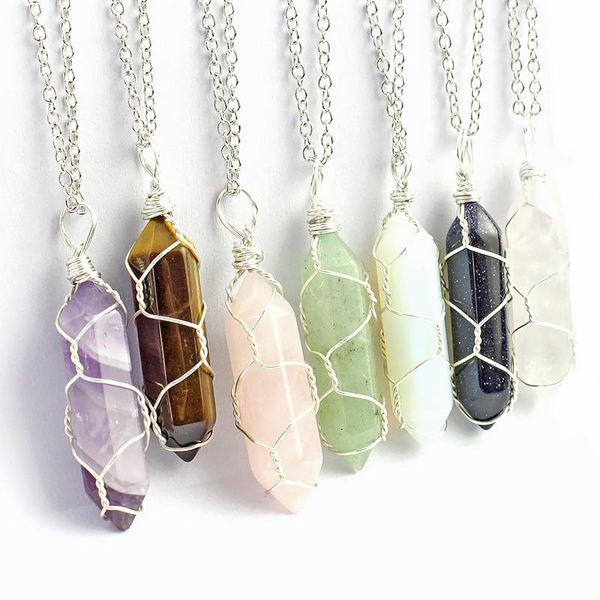 

pendant necklaces fashion natural column crystal necklace for women simple handwork rope winding chain jewelry male z466, Silver