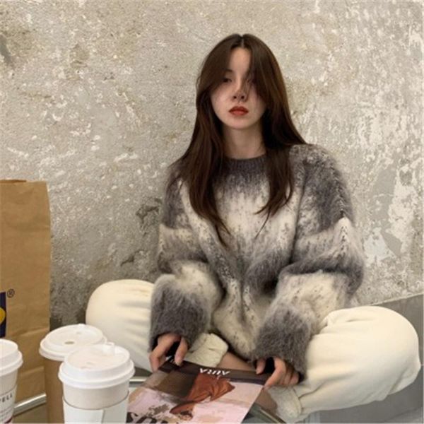 

women's sweaters korean loose oversize chic all-match for ladies elegant fashion winter clothes gradient aesthetic pullovers, White;black