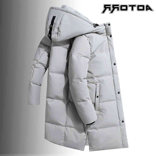 

fashion mens 2021 thicken new long down coats hooded warm white duck jacket men classic casual solid color parkas jackets, Black