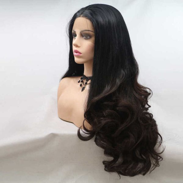 

wig t-color chemical fiber hair dyeing medium water ripple large curl long dark brown head cover, Black;brown