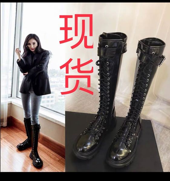 

same women's new versatile high tube knight show thin and handsome motorcycle leather boots, Black