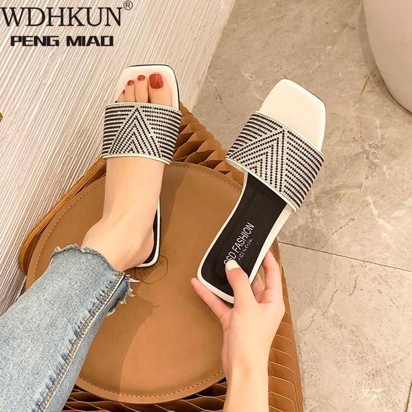 

square toe womens slipper shoes summer mules sandals multi knot high heel slides ladies rome women slippers, Black