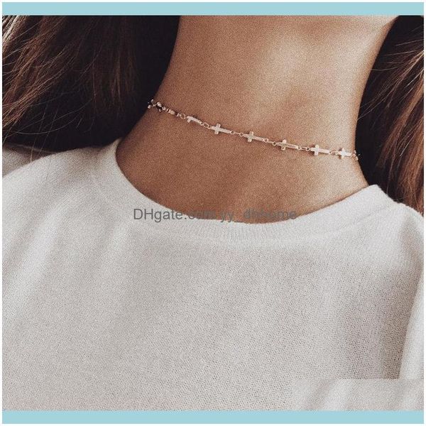 

chokers & pendants jewelrychokers cross necklace women retro clavicle chain choker necklaces harajuku womens jewelry aessories wholesale col, Golden;silver