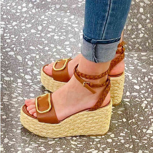 

latest designer design women's sloped sandals fashion luxury simple and comfortable women shoes black brown size35-41