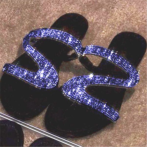 Delle Donne Scivoli Sandali Slipper Slipper Summer Crystal Sandalo Lettera Z Sequins Band Pantofole Open Toe Slide Ladies Moda Spiaggia antiscivolo Scarpe Big Size EU35-43 NO04