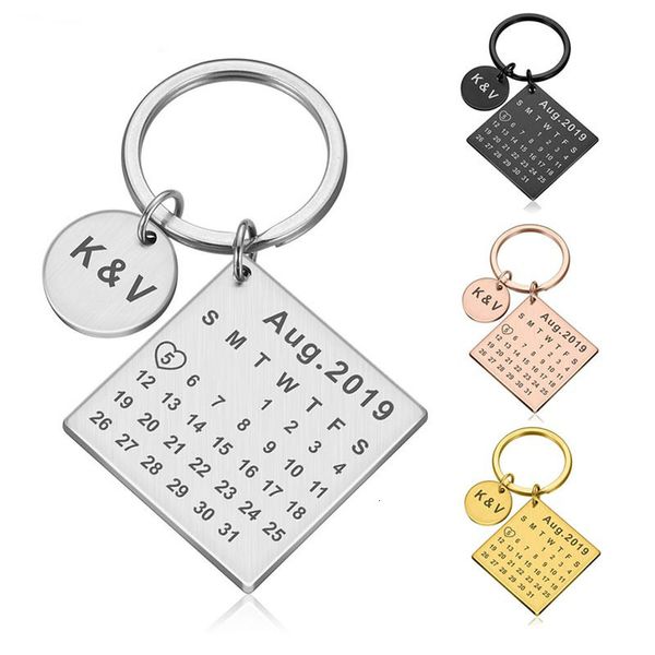 Personalisierter Kalender Keychain Custom Edelstahl Schlüsselanhänger Jahrestag Hochzeit Valentinstag Geschenk für Frauen Männer Freund Ehemann