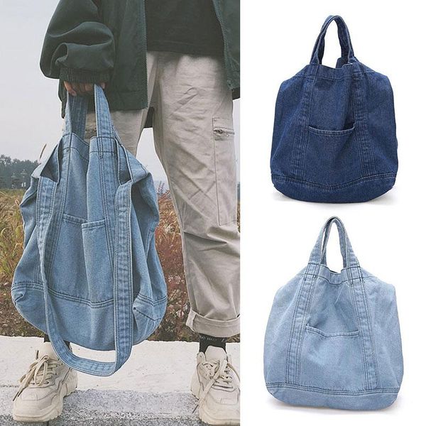 

duffel bags 1pcs large-capacity one-shoulder shopping bag messenger all-match literary cloth denim travel handbag s78