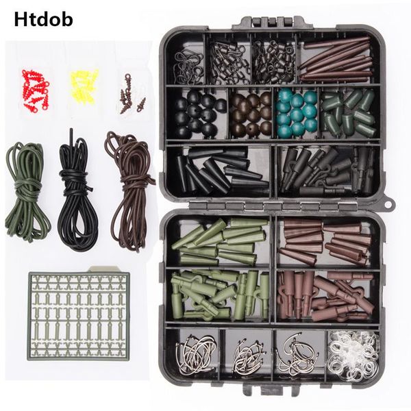 

htdob assorted carp fishing accessory line ser hook swivel rubber sleeve sinker lock hair rig terminal tackle box accessories