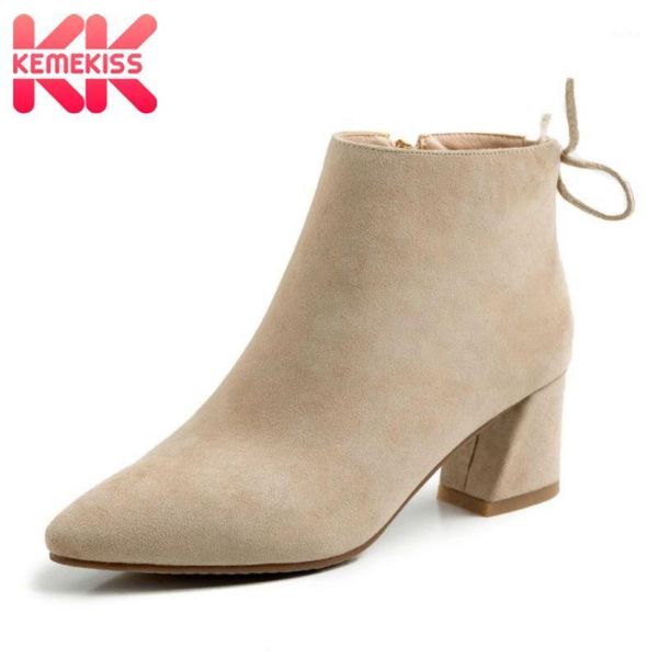 

boots kemekiss woman high heel real leather thick elegant winter shoes fashion ankle footwear size 33-401, Black