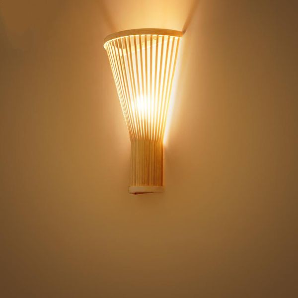 

traditional art wood bamboo lights decoration wall light led home deco cottage for bedroom living room learning lamp