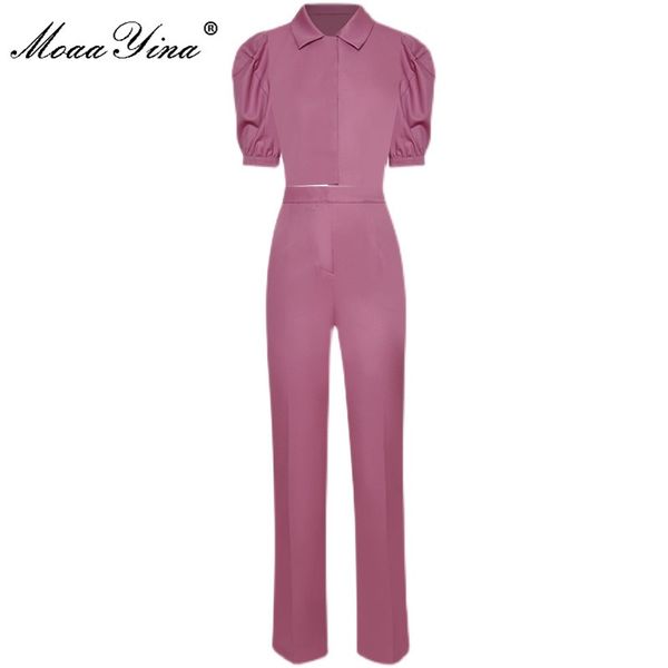Summer Runway moda calça sólida conjunta tops de manga curta das mulheres e dois peças fino calças se adapta 210524
