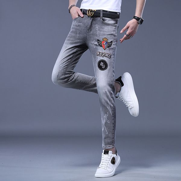 

jeans printed diamond fashion pai gowns men's elastic leggings, Blue