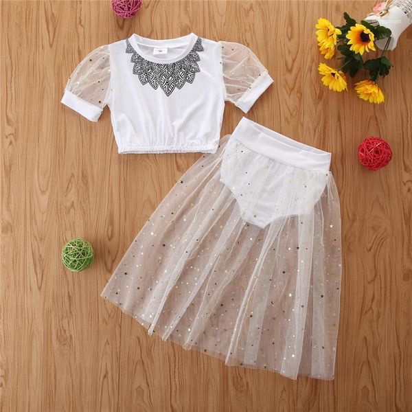 

summer toddler girl set white blouse + tutu skirt shorts sets for kids fashion baby clothing1