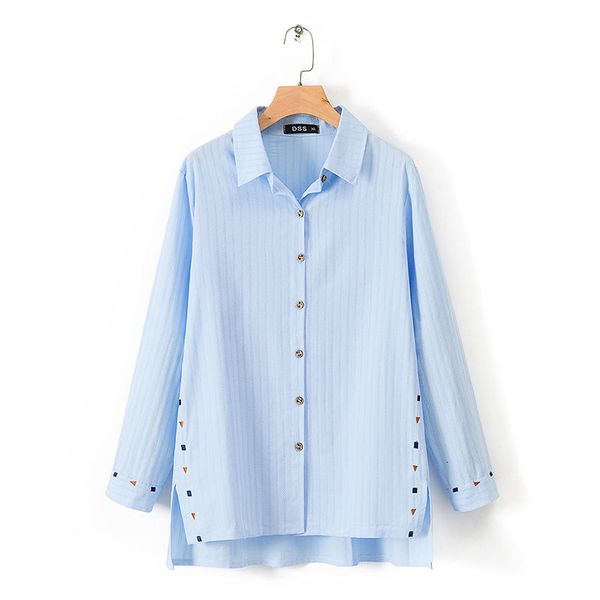

female autumn long sleeve loose shirts all combined casual striped white shirt 100% cotton embroidered plus size d441