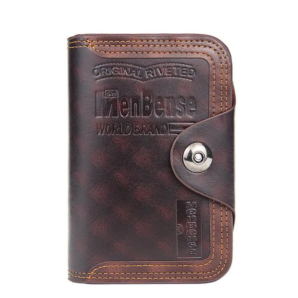 

wallets small short vintage men's wallet magnet hook three fold for man pu leather money purse men card holder, Red;black