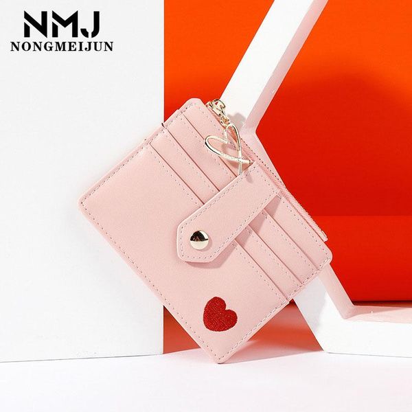 

card holders heart embroidered women's holder fashion slim female purse cute girly simple package lady zip coin travel wallet, Brown;gray