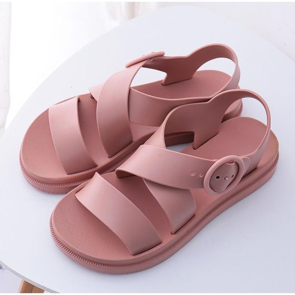 

sandals mcckle flat women shoes gladiator open toe buckle soft jelly female casual women's platform beach, Black