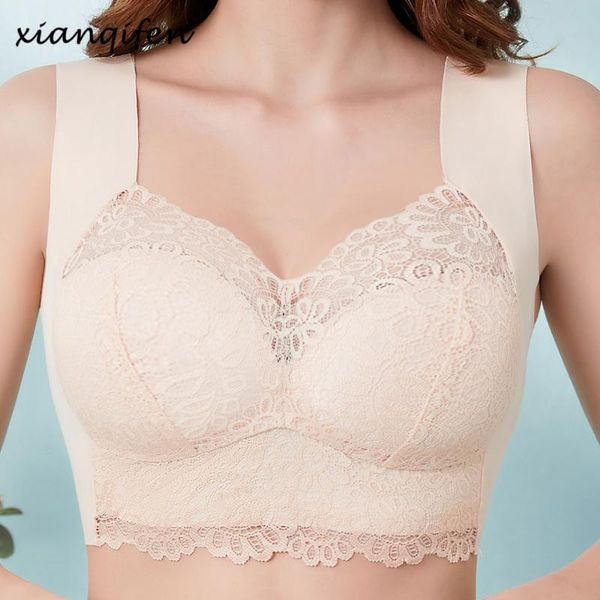 

bras xianqifen wire lace for women plus size vest lingerie thin brassiere full cup push up seamless bralette, Red;black