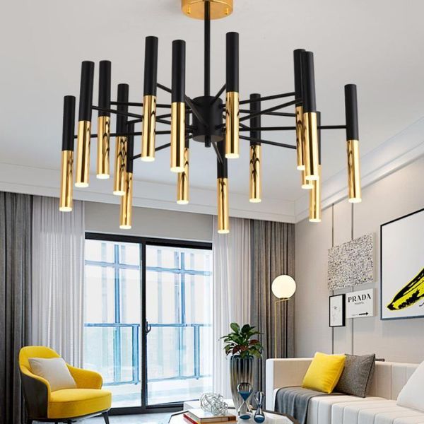 

post-modern art black and gold led pendant lights concise stick design livingroom bedroom bar decoration light fixtures lamps