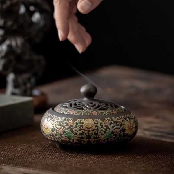 

ceramic cloisonne incense burner backflow enamel holder fragrance lamps