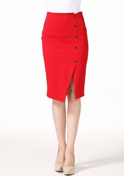 

skirts single-breasted bag hip large size s-5xl ladies temperament high waist split stretch pencil office skirt, Black