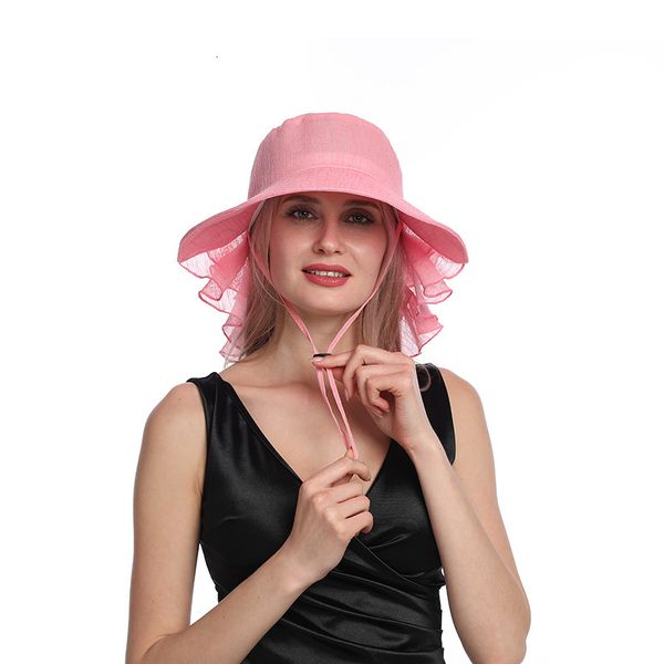 

summer new style brim wave edge temperament leisure sun female organza big flower fashion fisherman's hat