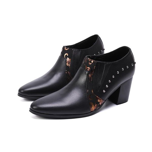 

mens shoes high heels italian genuine leather black classic wedding for men pointed toe studded oxfords male dress
