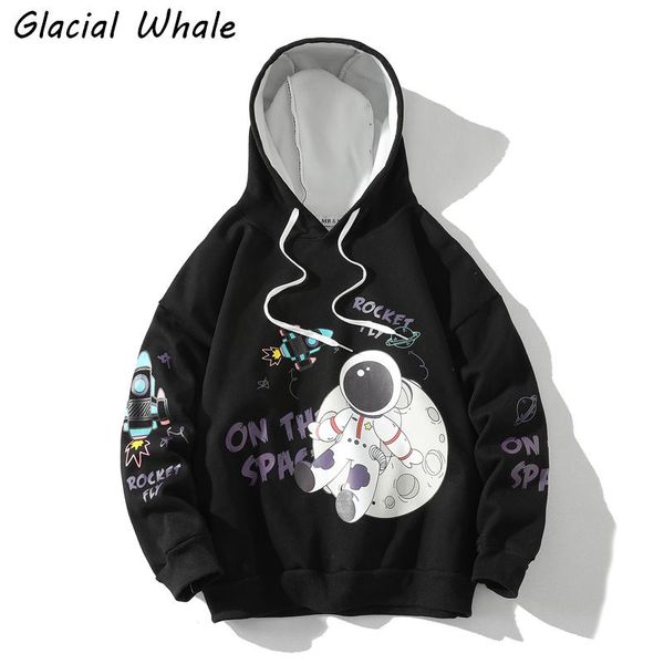 

men's hoodies & sweatshirts glacialwhale mens men 2021 astronaut print hip hop japanese streetwear sweatshirt oversized black hoodie
