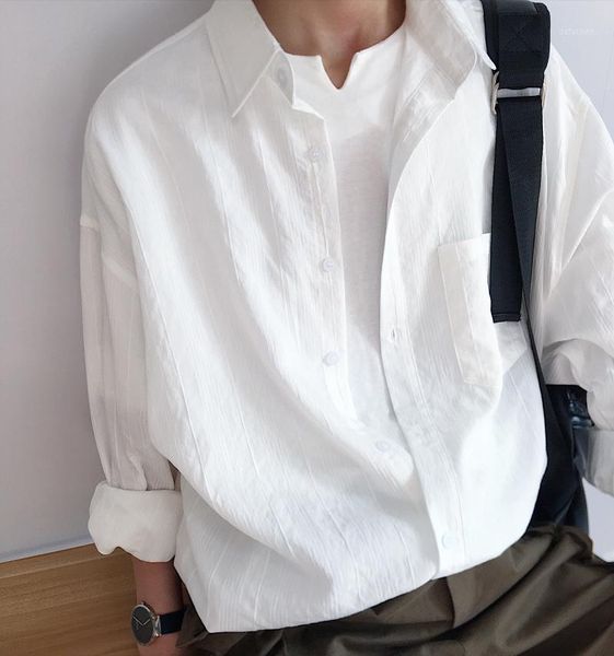 

men's casual shirts 2021 basic solid color white quality shirt korean version of ulzzang harajuku japanese retro and women's, White;black