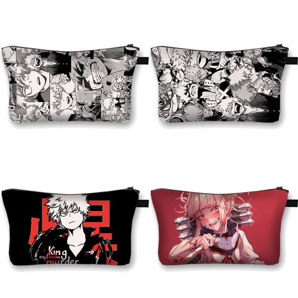 

boku no academia makeup bags women men casual travel pouchs bakugou deku storage organizer outdoor cosmetic cases &