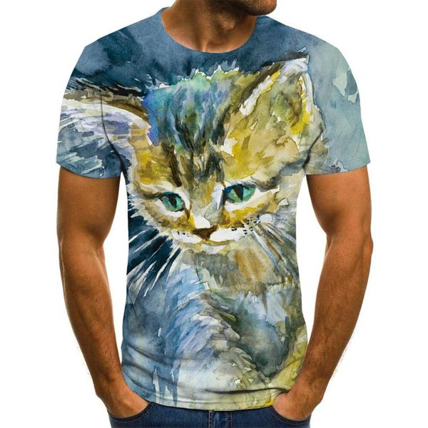 

men's t-shirts 2021 summer animal cat pattern 3d digital printing fashion trend round neck and women's, White;black