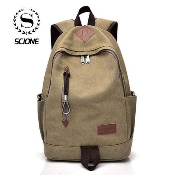 

backpack scione leisure canvas large solid shoulder bags simple sports travel knapsack vintage casual lapschoolbag
