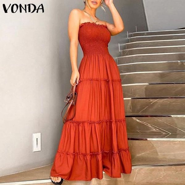 

summer maxi dress vintage solid 2021 vonda women long party plus size robe femme bohemian vestidos casual dresses, Black;gray