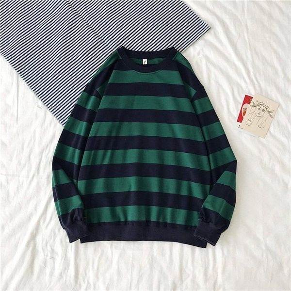 

women's t-shirt streetwear sweatshirt hoodies 2021 men's autumn winter round neck stripe pullover long sleeved vintage shirts, White