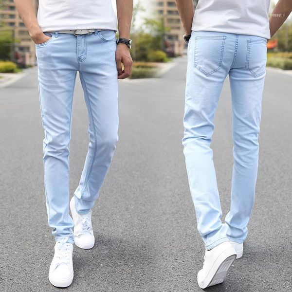 

elastic jeans men's slim little feet pants 2021 trend casual pants.1, Blue
