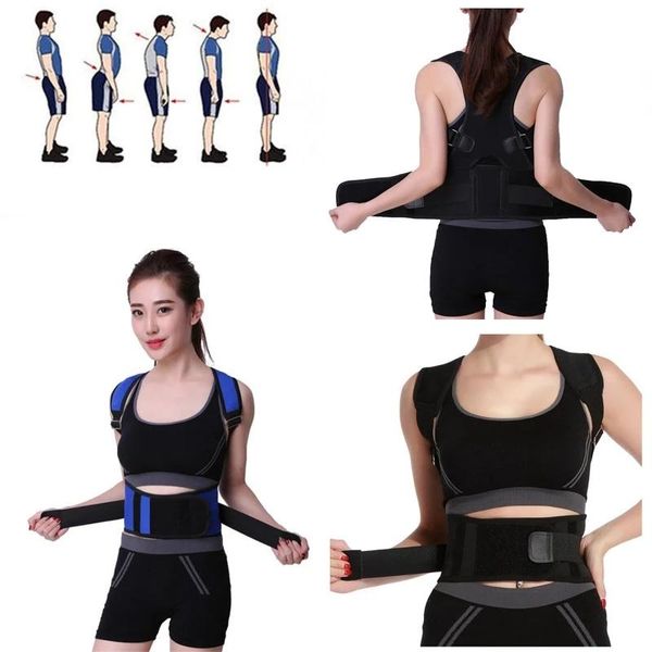 

men's women's magnetic back posture corrector shoulder support brace orthopedic corset, Black;blue