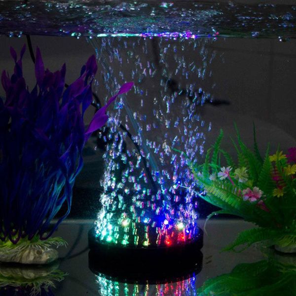 

aquariums lighting unerwater aquarium fish tank air curtain bubble stone lamp mini colorful round 9 leds submersible light decor accessories