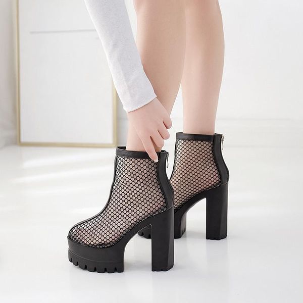 

boots ymechic gothic punk black women block super high heels platform summer air mesh ankle autumn goth shoes 2021