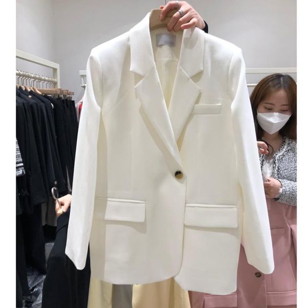 

women's suits & blazers white blazer for women 2021 spring korean loose one button long sleeve plus size vintage notched collar pocket, White;black